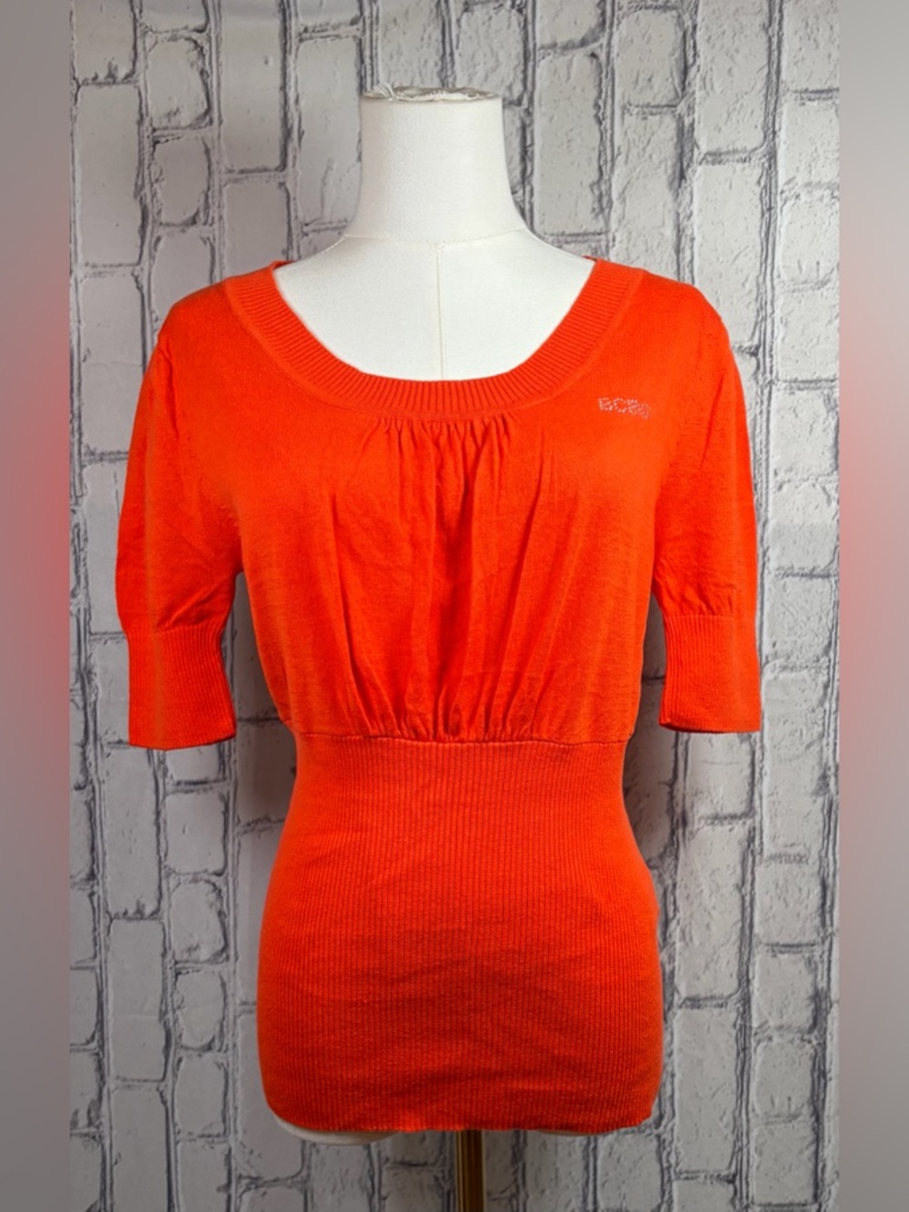 BCBG Maxazria Size:L Bright Orange Women's Scoop Neck Knit Top
